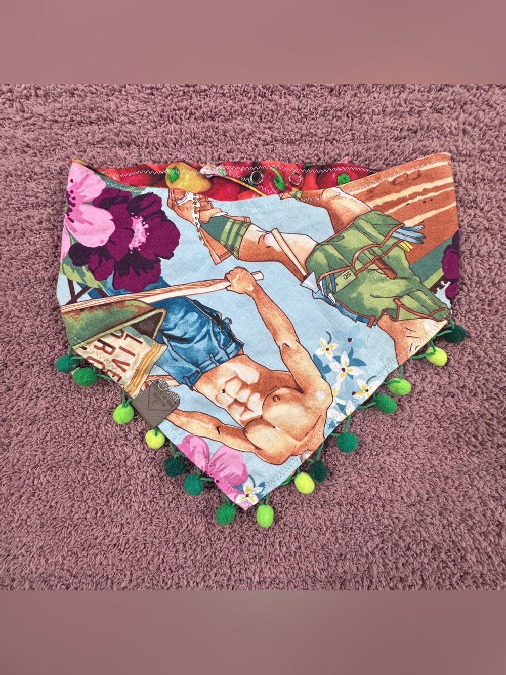 Dog Bandana reversible, handmade, washable, snap 10” diameter or tie